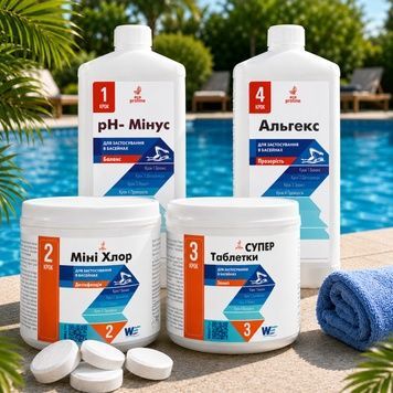 Комплект химии для запуска бассейна 4 в 1 для бассейна WWW Super Kit Универсальный набор для бассейна 56884 фото