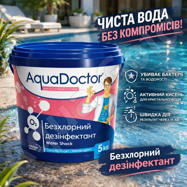 Бесхлорная химия для бассейна AquaDoctor Активный кислород гранулы 5кг O2 дезинфекция воды без хлора 1556 фото