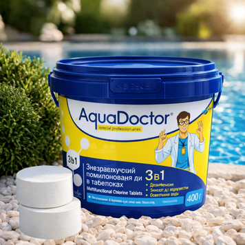Медленный (длительный) хлор 3 в 1 AquaDoctor MC-T 400гр Таблетки для бассейна 200 грамм 23735 фото