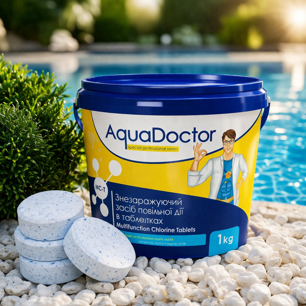 Стартовый набор химии для бассейна AquaDoctor Длительный-шок хлор, пш минус, альгицид и коагулянт 7778 фото
