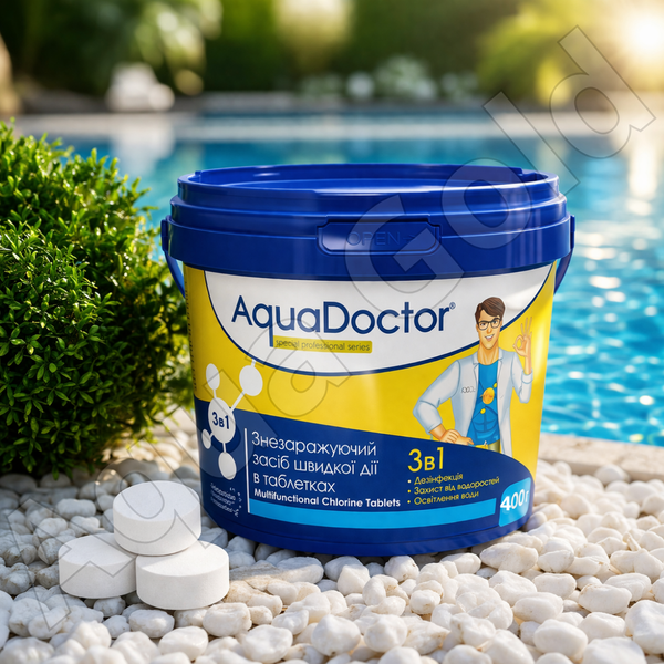 Медленный (длительный) хлор 3 в 1 AquaDoctor MC-T 400гр Таблетки для бассейна 200 грамм 23735 фото