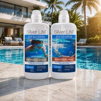 Безхлорна хімія для басейну без хлору Silver Life 2 х 500 мл Рідка хімія для басейнів/Активний кисень 05-05 фото