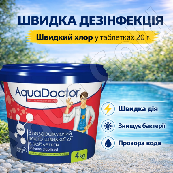 Набор химии для бассейна AquaDoctor Шок и длительный хлор, альгицид, пш минус  и тестер 7792 фото