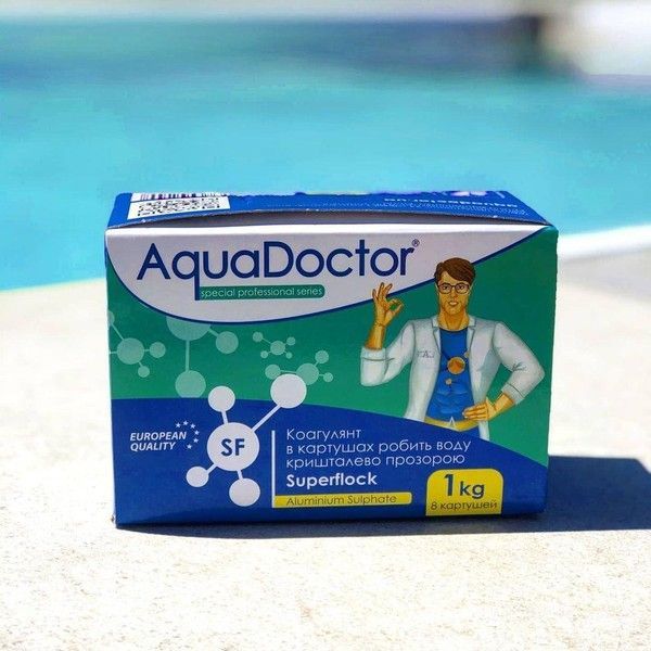 Коагулянт флокулянт проти мутності у воді Aquadoctor Superflock 1 кг в картушах 2499 фото
